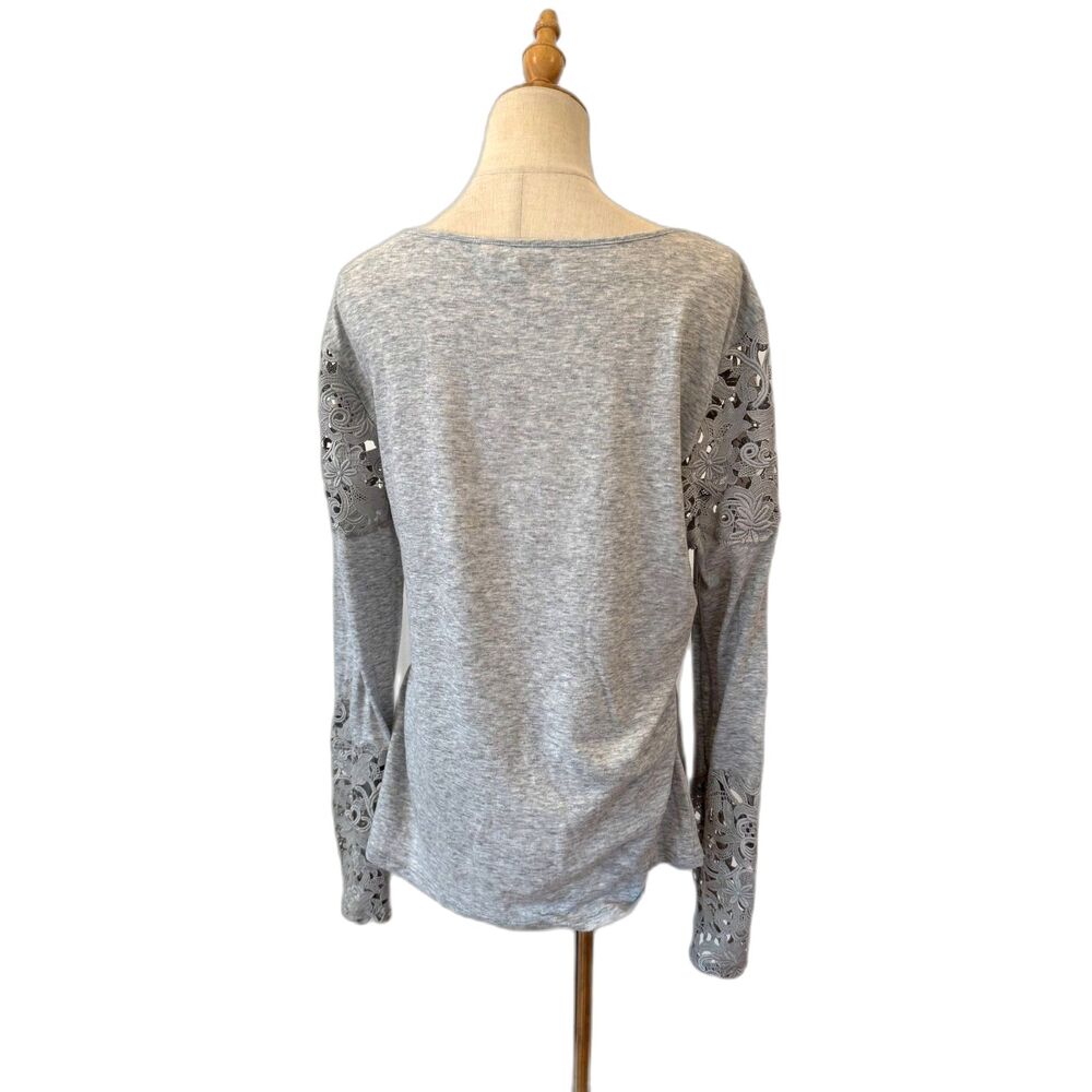 Sundance Lovelier Days Heather Grey Crochet Lace Detailing Long Sleeves Large - Picture 3 of 9